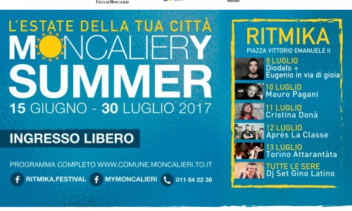 Comincia Ritmika 2017: dal 9 al 13 luglio a Moncalieri, con Eugenio in Via di Gioia, Diodato, Cristina Donà, Mauro Pagani, Après La Classe